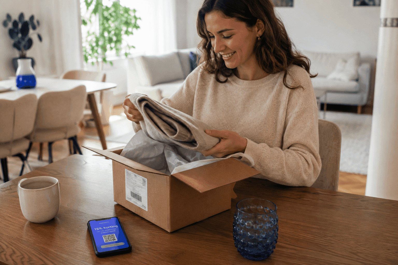 Een QR-code voor een kortingspas na aankoop, klaar om te scannen